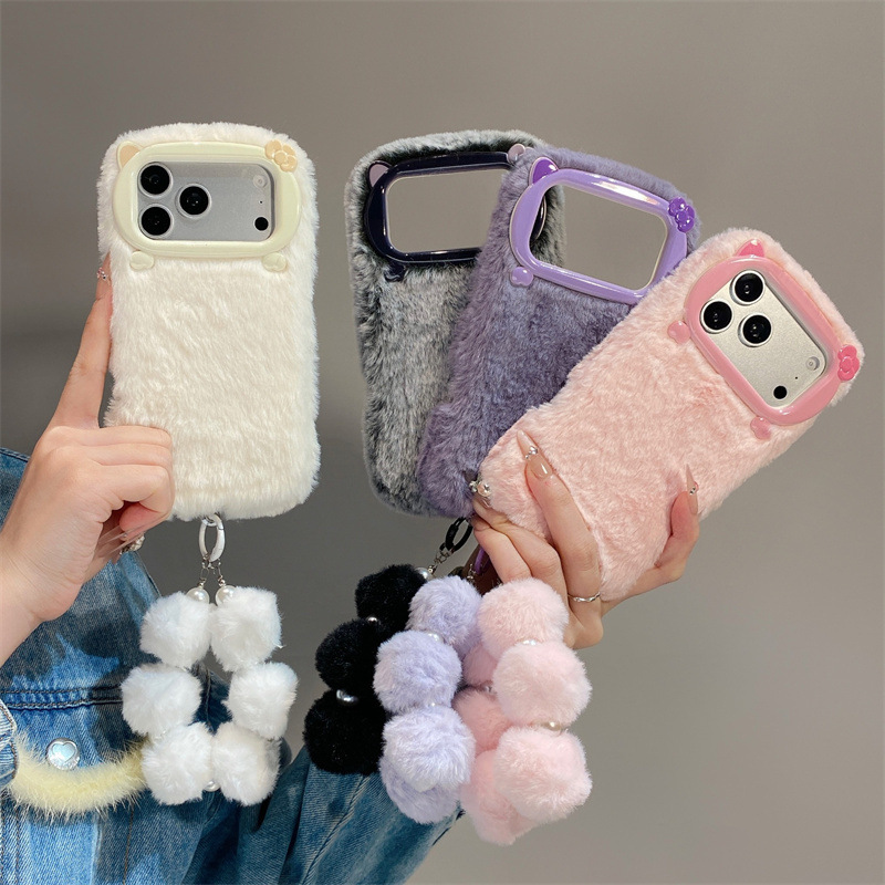 Apple Iphone 15 - Luxe effenkleurige pluche telefoonhoes voor iPhone