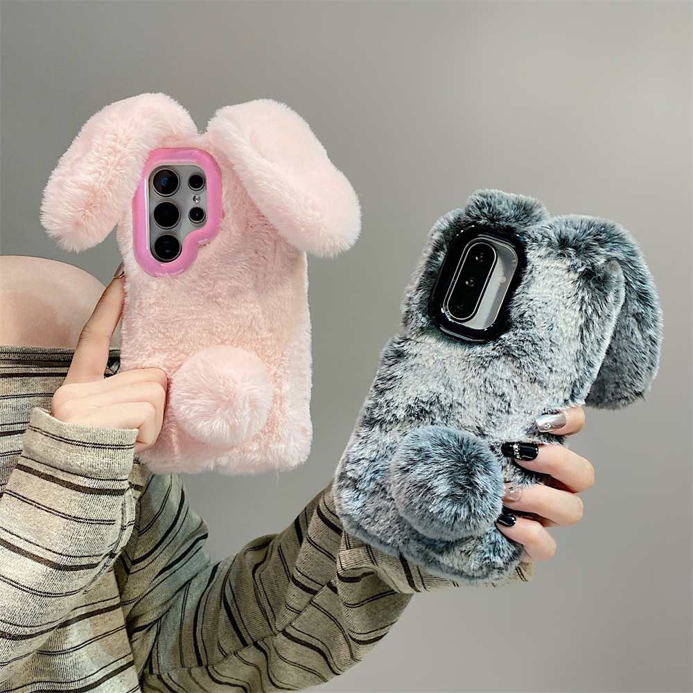 Samsung Galaxy S24 - Schattige Konijnenoren Pluizige Stand Telefoon Case