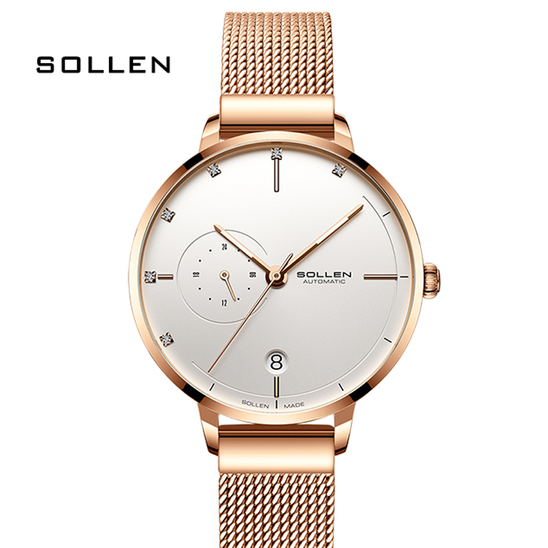 Stainless Mesh Band - SOLLEN-Automatische Mechanische Horloges Vrouwen Waterdicht Strass